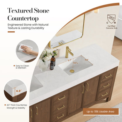 León 84" Free-standing Double Bathroom Vanity in Spruce Aged Brown with Mirror