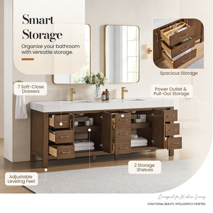 León 84" Free-standing Double Bathroom Vanity in Spruce Aged Brown with Mirror