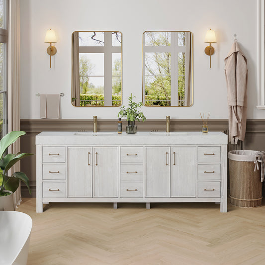León 84" Free-standing Double Bathroom Vanity in Washed White
