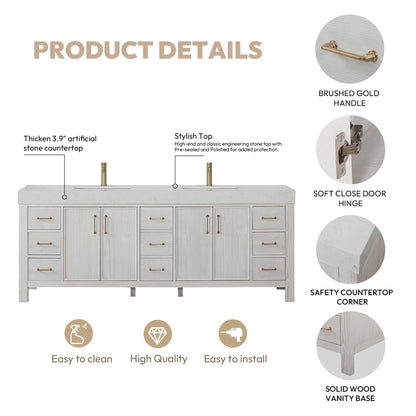 León 84" Free-standing Double Bathroom Vanity in Washed White