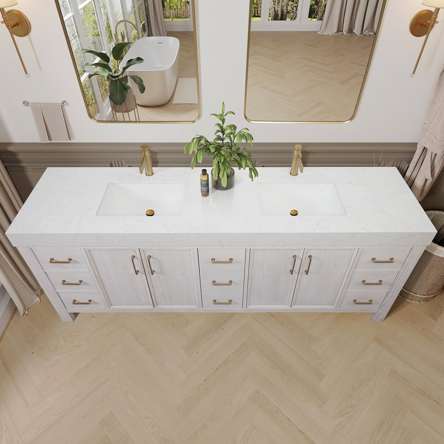 León 84" Free-standing Double Bathroom Vanity in Washed White