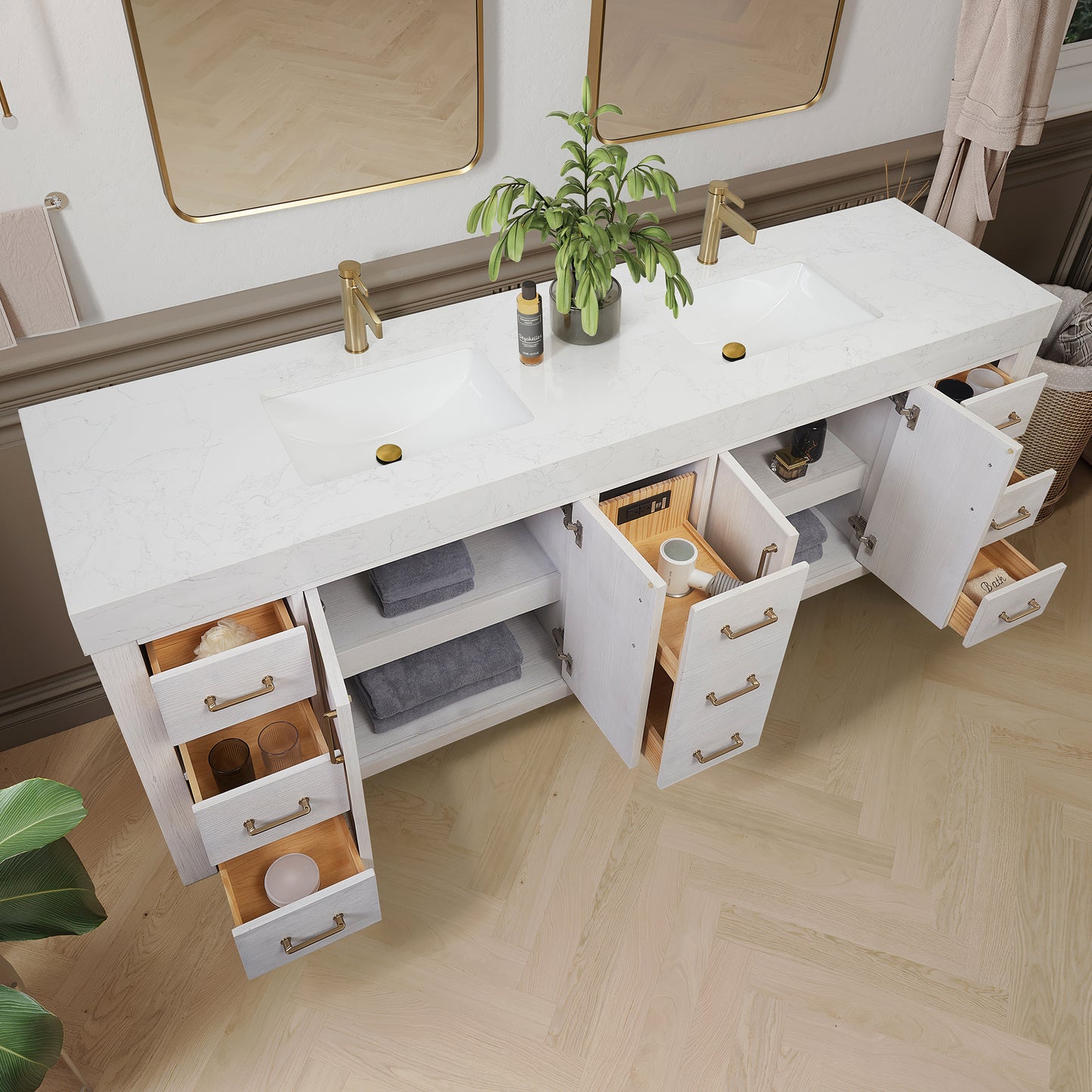 León 84" Free-standing Double Bathroom Vanity in Washed White