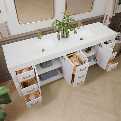 León 84" Free-standing Double Bathroom Vanity in Washed White