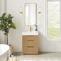 Hohhot 24" Free-standing Single Bath Vanity in Washed Ash Grey with White Integrated Stone Sink Top
