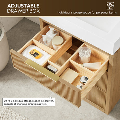 Hohhot 24" Free-standing Single Bath Vanity in Washed Ash Grey with White Integrated Stone Sink Top