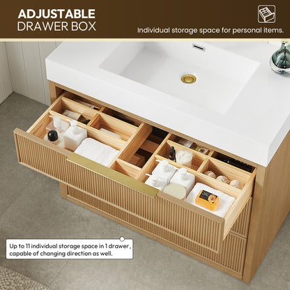 Hohhot 36" Free-standing Single Bath Vanity in Washed Ash Grey with White Integrated Stone Sink Top