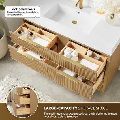 Hohhot 48" Free-standing Single Bath Vanity in Washed Ash Grey with White Integrated Stone Sink Top