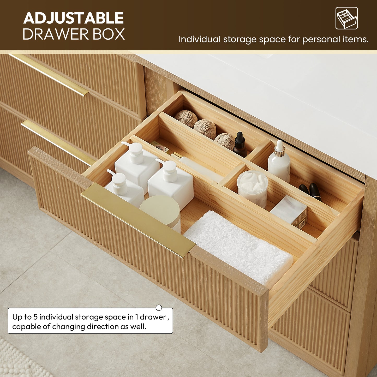 Hohhot 48" Free-standing Single Bath Vanity in Washed Ash Grey with White Integrated Stone Sink Top