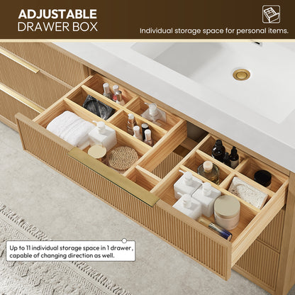 Hohhot 60M" Free-standing Double Bath Vanity in Washed Ash Grey with White Integrated Stone Sink Top
