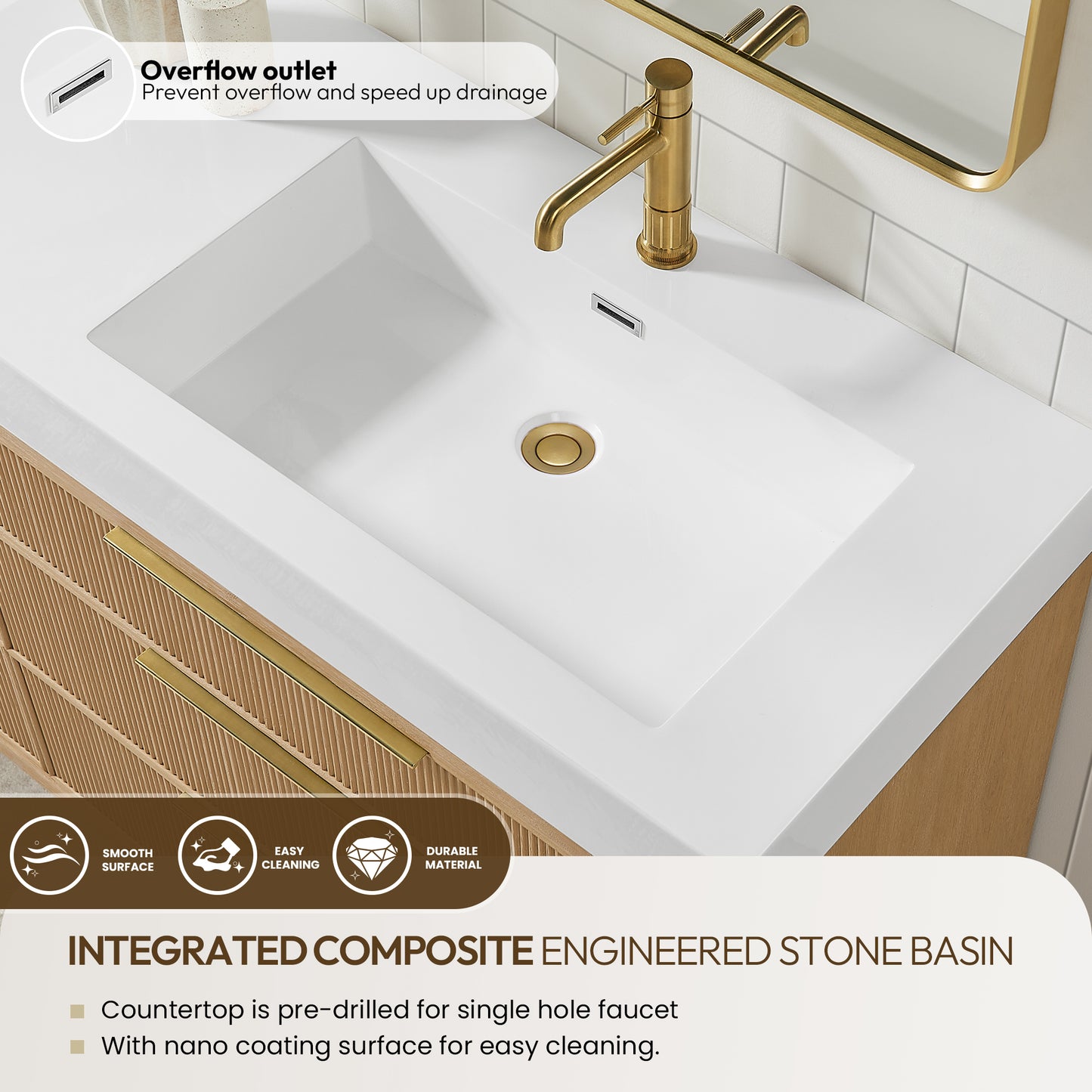 Hohhot 72" Free-standing Double Bath Vanity in Washed Ash Grey with White Integrated Stone Sink Top