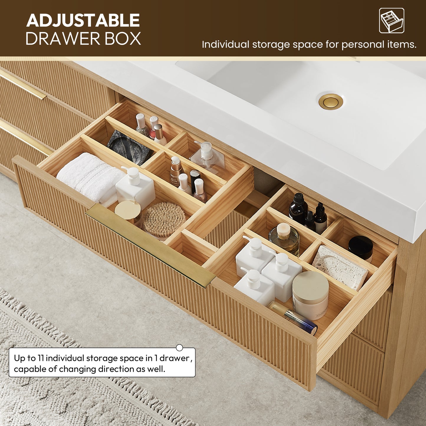 Hohhot 72" Free-standing Double Bath Vanity in Washed Ash Grey with White Integrated Stone Sink Top