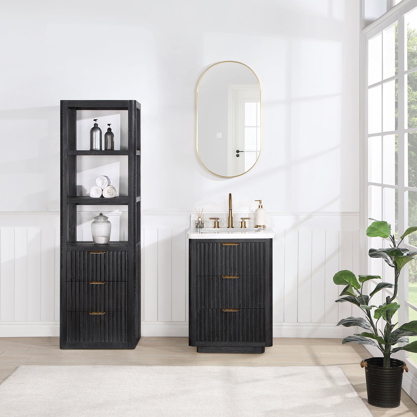 Cádiz 22in. Black Linen Storage Cabinet for Bathroom and more
