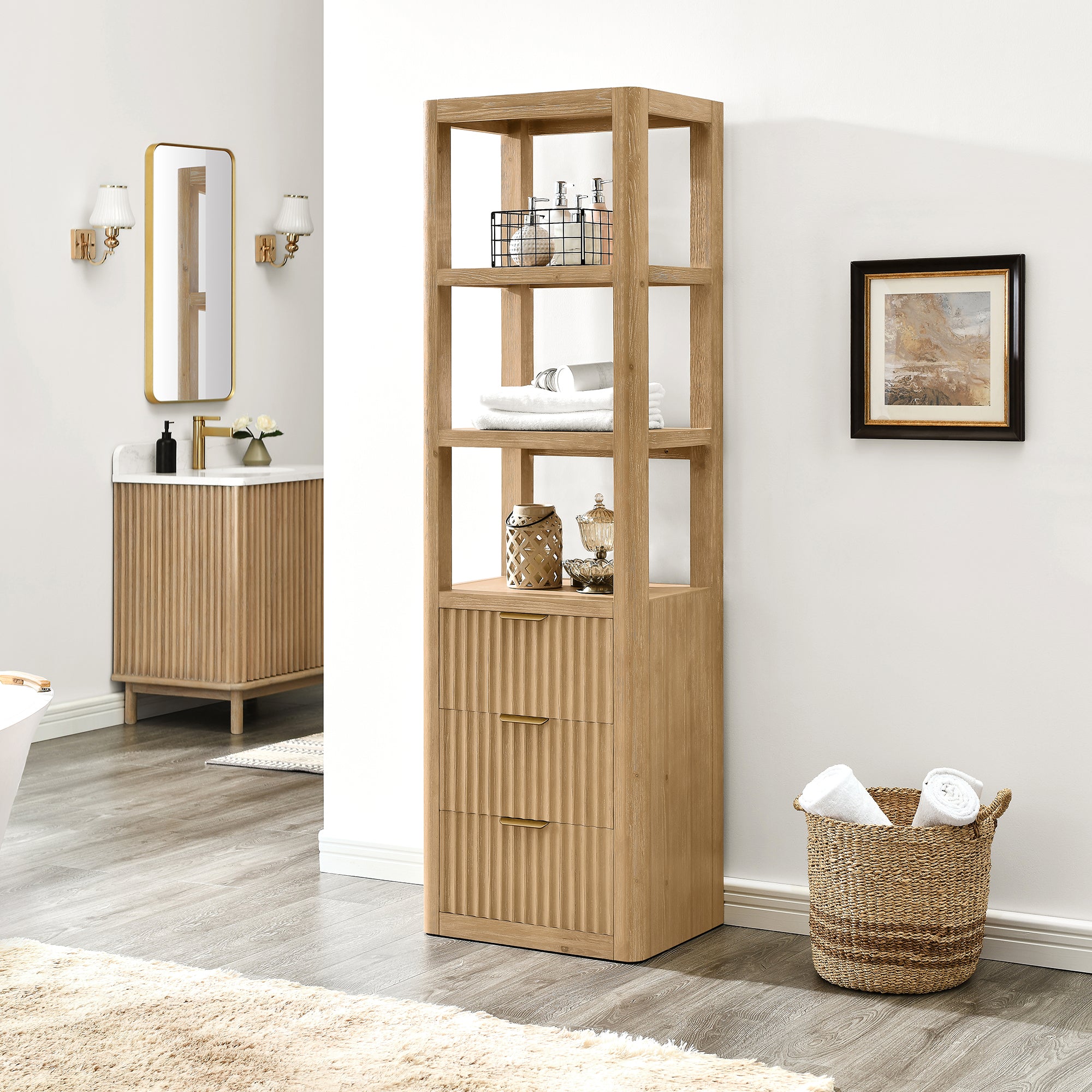 Cádiz 22in. Washed Ash Grey Linen Storage Cabinet for Bathroom and