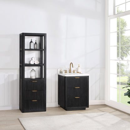 Cádiz 24in. Free-standing Single Bathroom Vanity in Fir Wood Black with Composite top in Lightning White