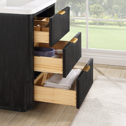 Cádiz 24in. Free-standing Single Bathroom Vanity in Fir Wood Black with Composite top in Lightning White