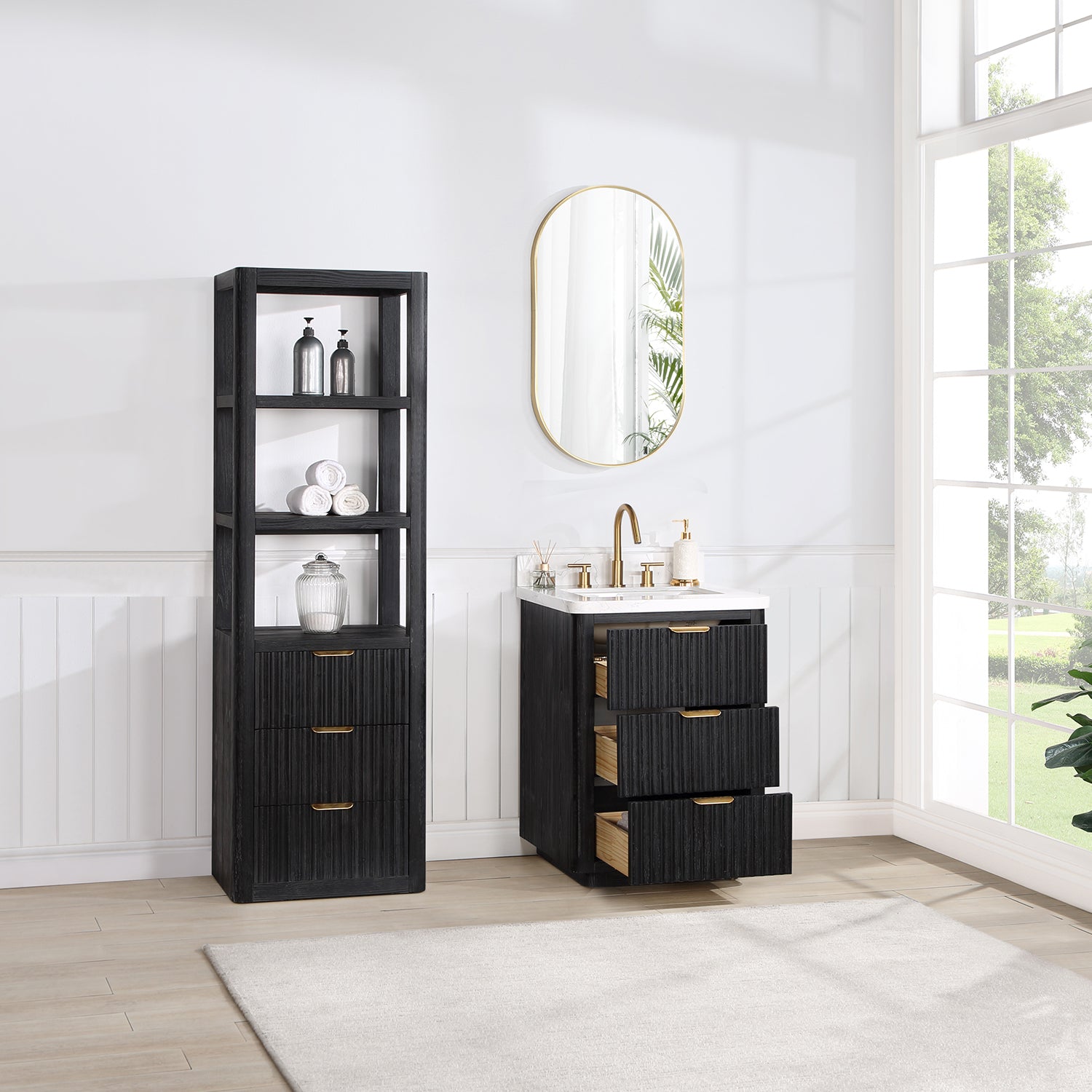 Cádiz 24in. Free-standing Single Bathroom Vanity in Fir Wood Black with Composite top in Lightning White