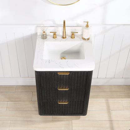 Cádiz 24in. Free-standing Single Bathroom Vanity in Fir Wood Black with Composite top in Lightning White