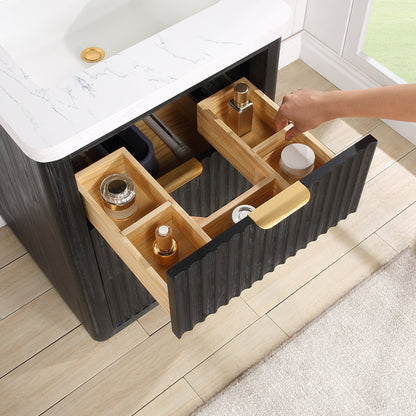 Cádiz 24in. Free-standing Single Bathroom Vanity in Fir Wood Black with Composite top in Lightning White