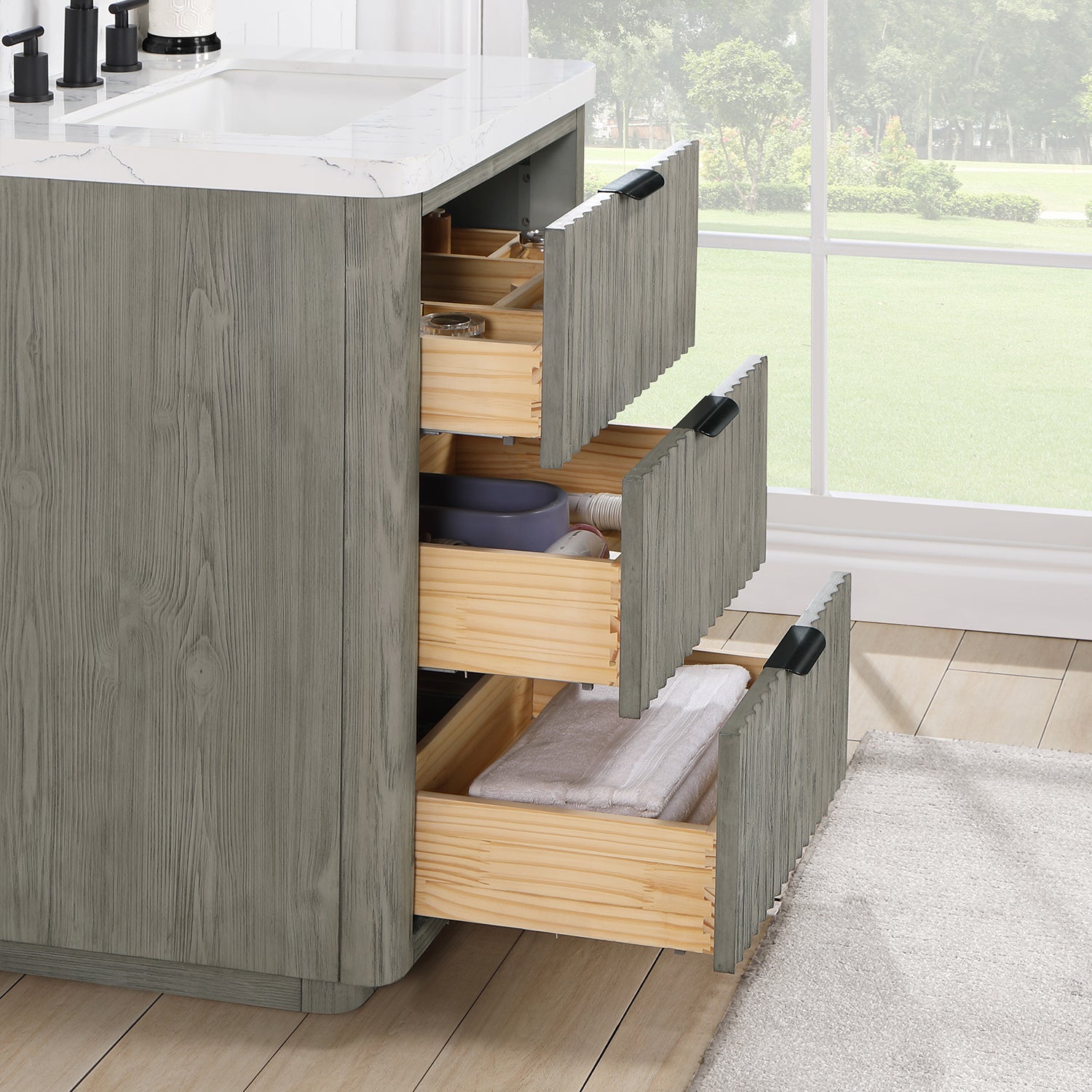 Cádiz 24in. Free-standing Single Bathroom Vanity in Fir Wood Grey with Composite top in Lightning White