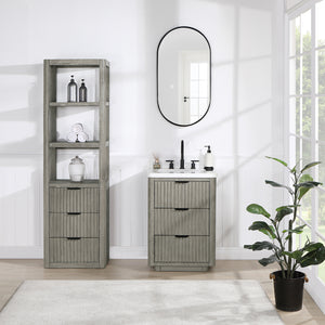 Open image in slideshow, Cádiz 24in. Free-standing Single Bathroom Vanity in Fir Wood Grey with Composite top in Lightning White
