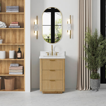 Cádiz 24in. Free-standing Single Bathroom Vanity in Washed Ash Grey with Composite top in Lightning White
