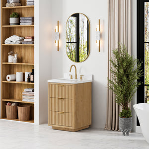 Cádiz 24in. Free-standing Single Bathroom Vanity in Washed Ash Grey with Composite top in Lightning White