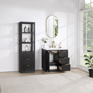 Cádiz 36in. Free-standing Single Bathroom Vanity in Fir Wood Black with Composite top in Lightning White