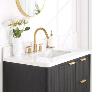 Cádiz 36in. Free-standing Single Bathroom Vanity in Fir Wood Black with Composite top in Lightning White