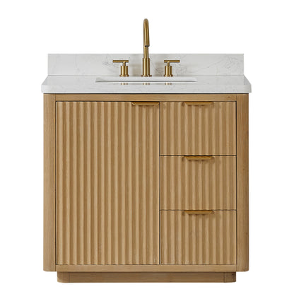 Cádiz 36in. Free-standing Single Bathroom Vanity in Washed Ash Grey with Composite top in Lightning White