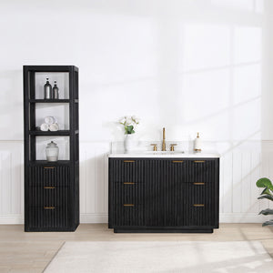Open image in slideshow, Cádiz 48in. Free-standing Single Bathroom Vanity in Fir Wood Black with Composite top in Lightning White
