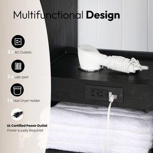Cádiz 48in. Free-standing Single Bathroom Vanity in Fir Wood Black with Composite top in Lightning White