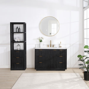 Open image in slideshow, Cádiz 48in. Free-standing Single Bathroom Vanity in Fir Wood Black with Composite top in Lightning White
