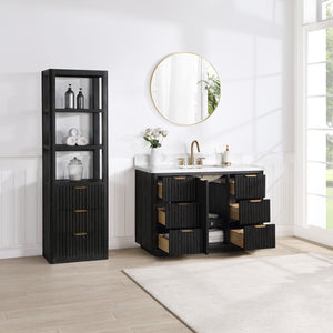 Cádiz 48in. Free-standing Single Bathroom Vanity in Fir Wood Black with Composite top in Lightning White
