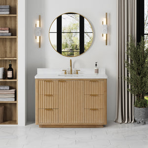 Open image in slideshow, Cádiz 48in. Free-standing Single Bathroom Vanity in Washed Ash Grey with Composite top in Lightning White
