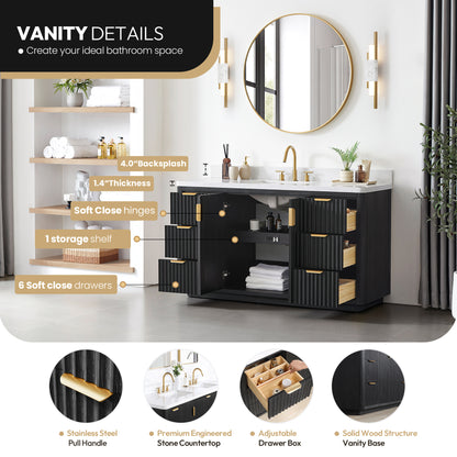 Cádiz 60" Free-standing Single Bathroom Vanity in Fir Wood Black