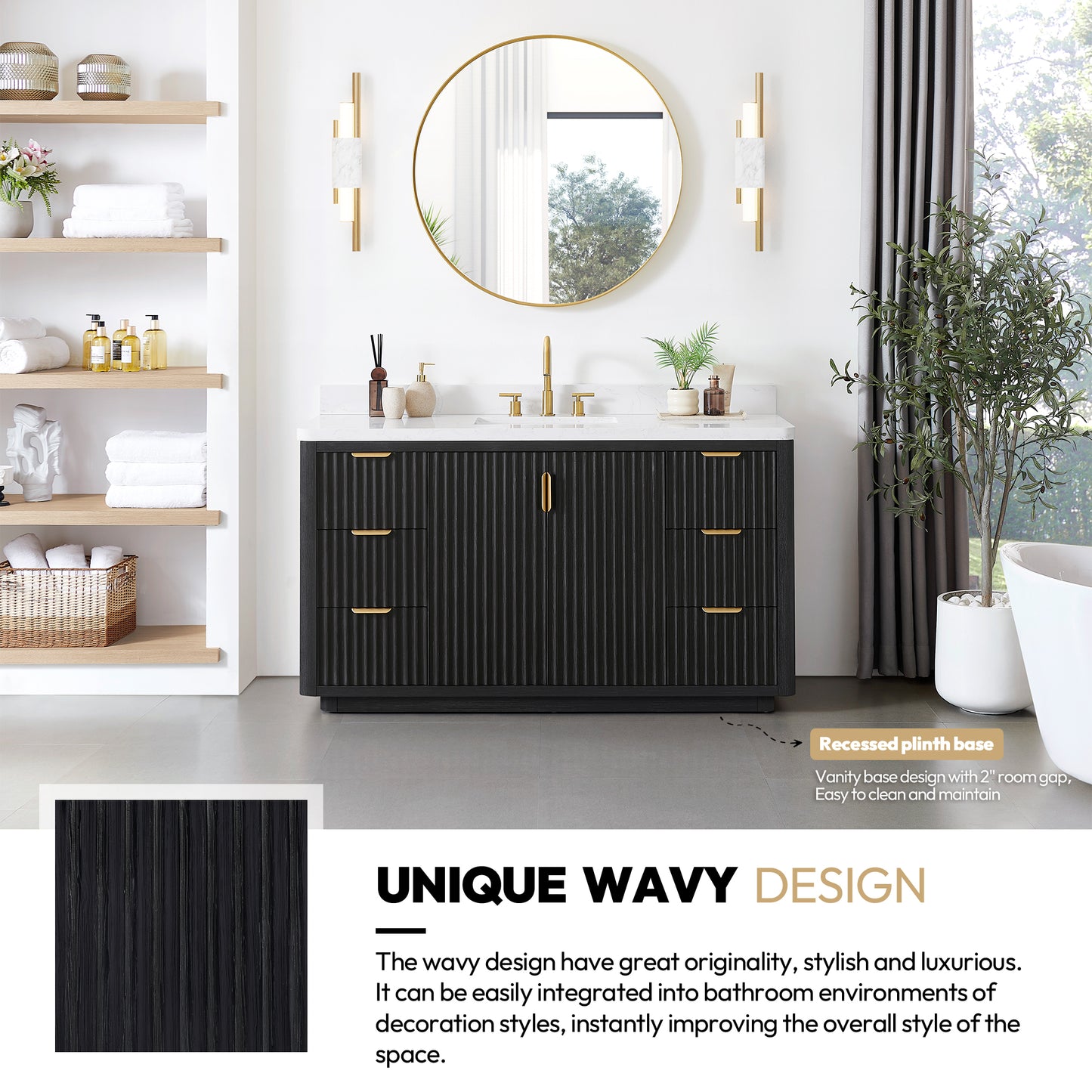 Cádiz 60" Free-standing Single Bathroom Vanity in Fir Wood Black