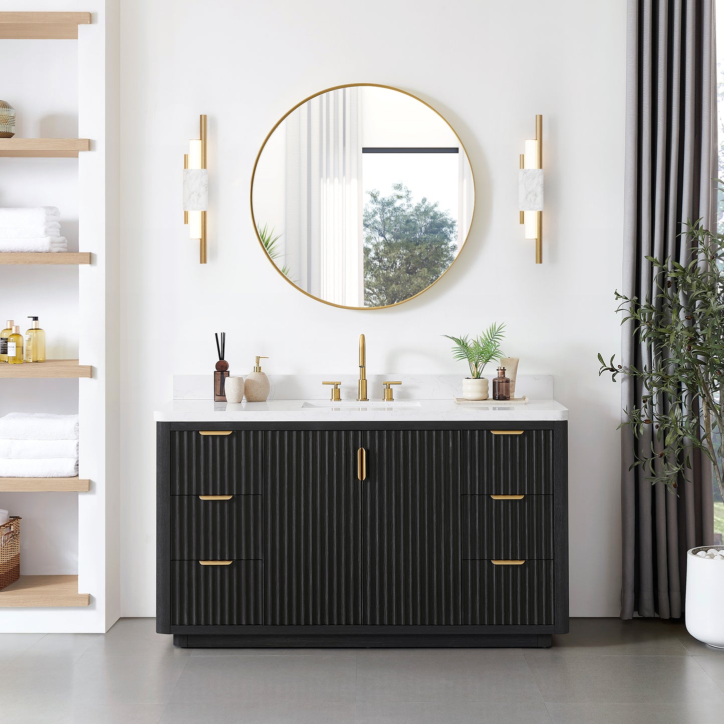 Cádiz 60" Free-standing Single Bathroom Vanity in Fir Wood Black and Mirror