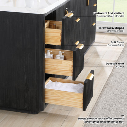 Cádiz 60" Free-standing Single Bathroom Vanity in Fir Wood Black and Mirror