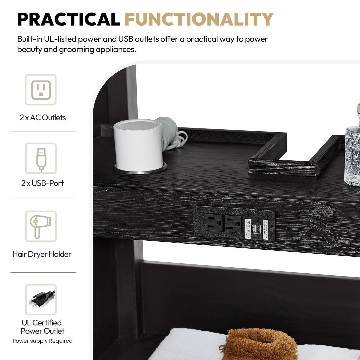 Cádiz 60" Free-standing Single Bathroom Vanity in Fir Wood Black and Mirror