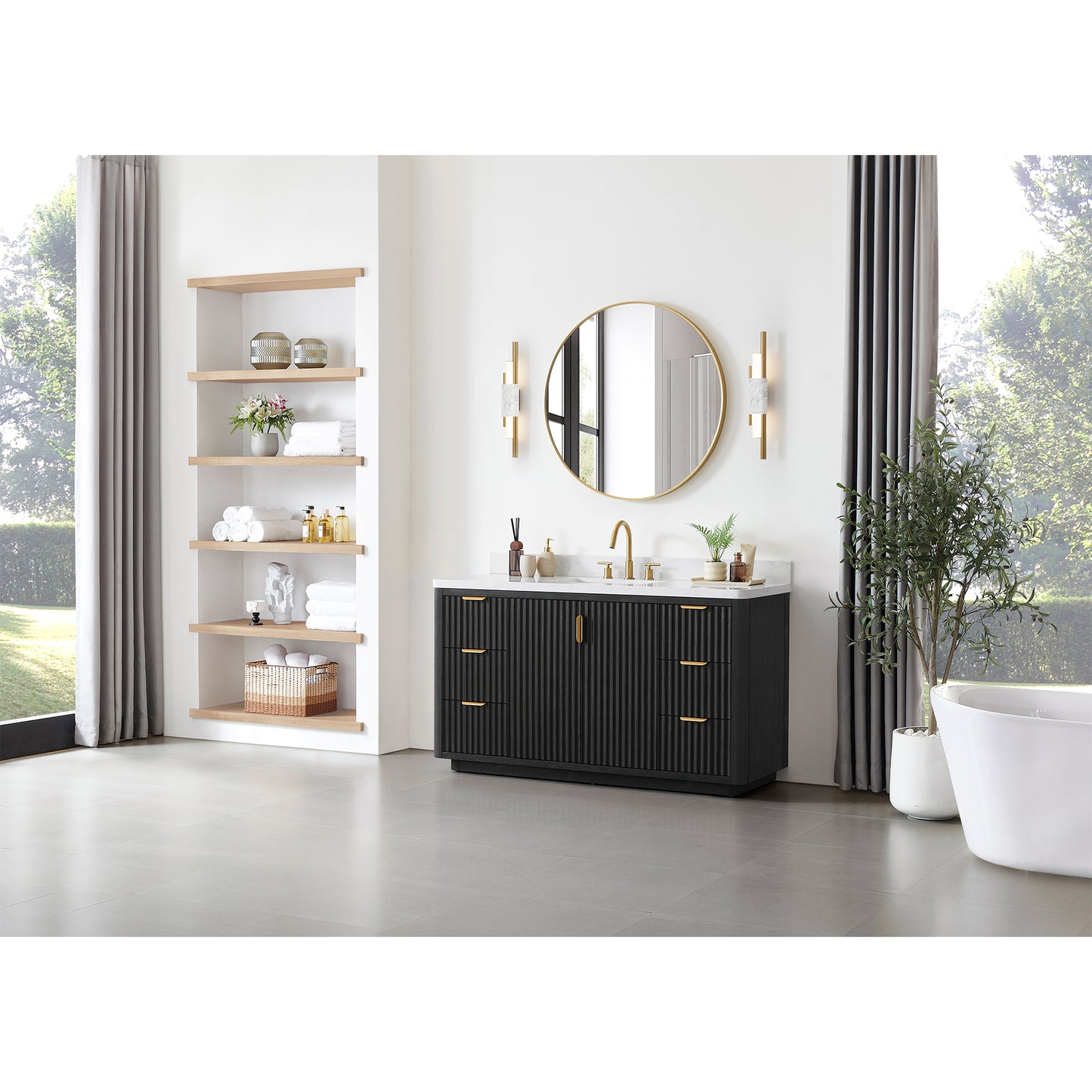 Cádiz 60" Free-standing Single Bathroom Vanity in Fir Wood Black and Mirror