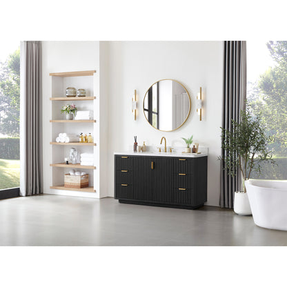 Cádiz 60" Free-standing Single Bathroom Vanity in Fir Wood Black and Mirror
