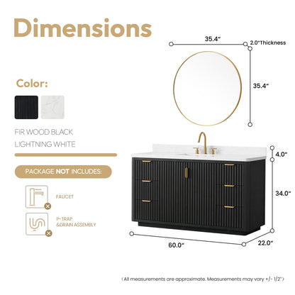 Cádiz 60" Free-standing Single Bathroom Vanity in Fir Wood Black and Mirror