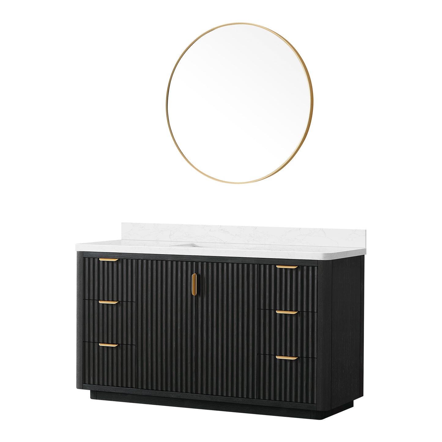 Cádiz 60" Free-standing Single Bathroom Vanity in Fir Wood Black and Mirror