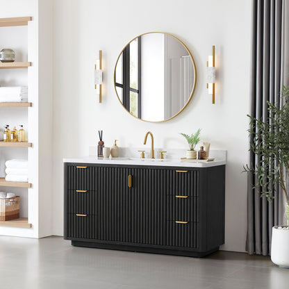 Cádiz 60" Free-standing Single Bathroom Vanity in Fir Wood Black and Mirror
