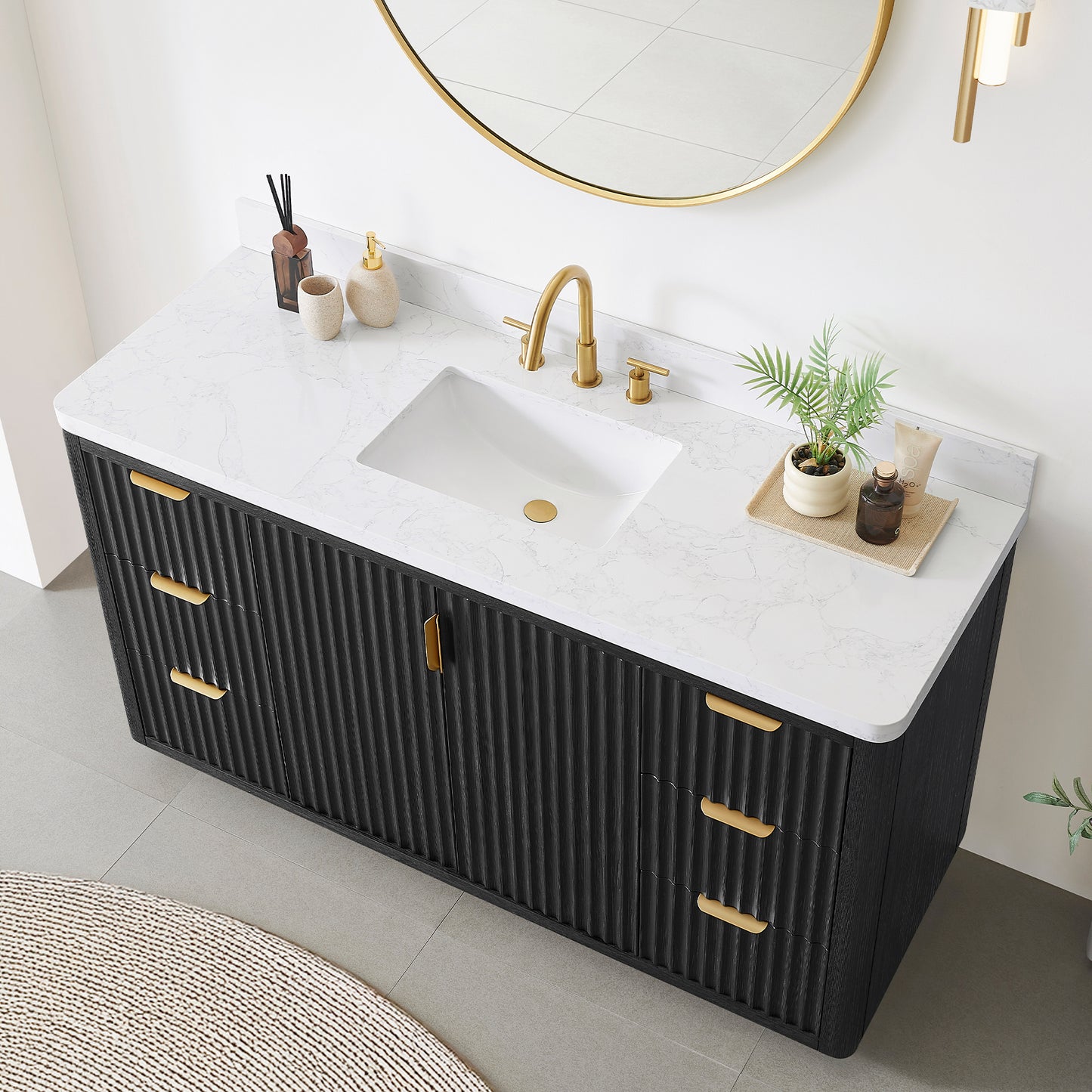 Cádiz 60" Free-standing Single Bathroom Vanity in Fir Wood Black and Mirror