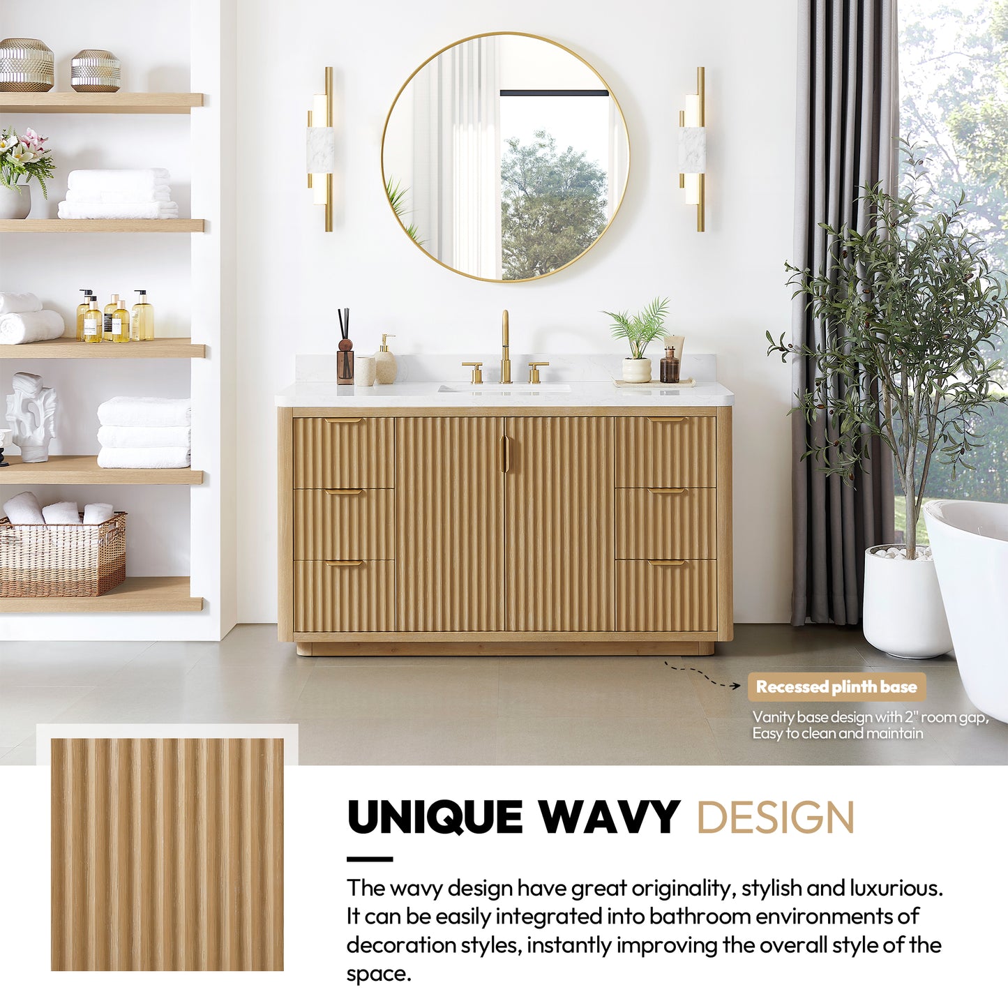 Cádiz 60" Free-standing Single Bathroom Vanity in Washed Ash Grey and Mirror