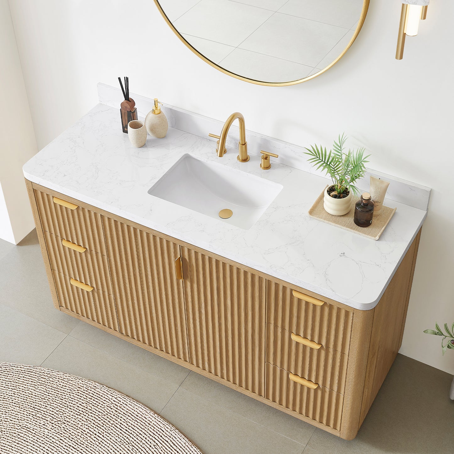 Cádiz 60" Free-standing Single Bathroom Vanity in Washed Ash Grey and Mirror