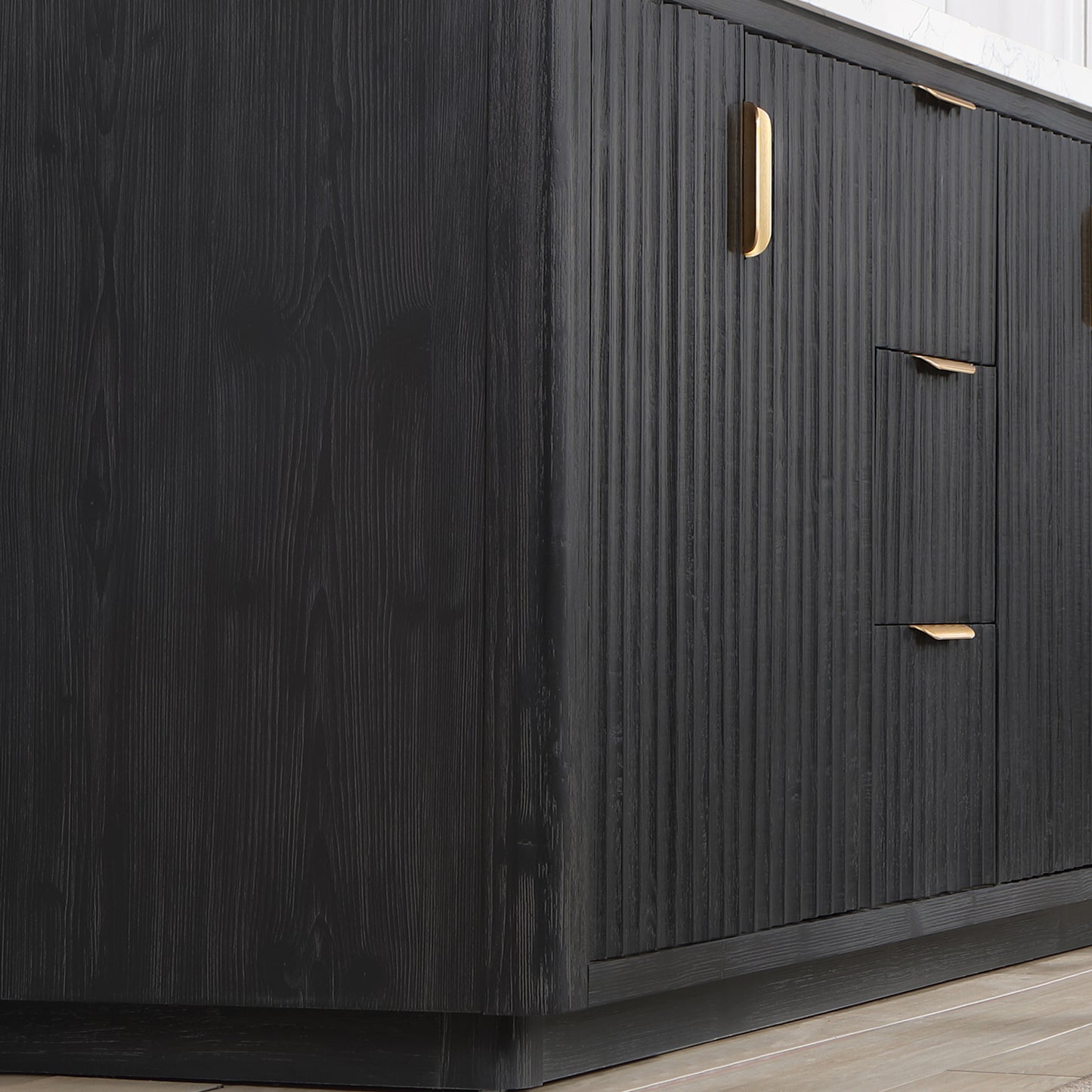 Cádiz 60in. Free-standing Double Bathroom Vanity in Fir Wood Black with Composite top in Lightning White
