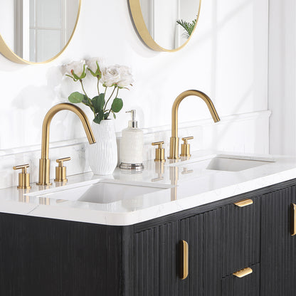 Cádiz 60in. Free-standing Double Bathroom Vanity in Fir Wood Black with Composite top in Lightning White