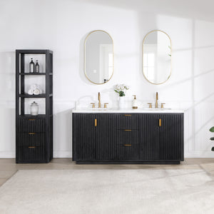 Open image in slideshow, Cádiz 72in. Free-standing Double Bathroom Vanity in Fir Wood Black with Composite top in Lightning White
